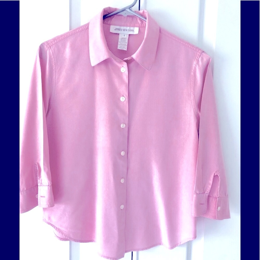 100% silk Jones N.Y. Button down Three-quarter sleeve Broadcloth size 4